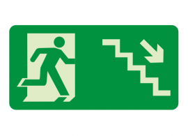 Placa - Rota de Sa&iacute;da - Escada Desce Direita